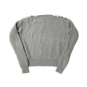 Max Mara Ribbed Knit Wool Cashmere Boat Neck Sweater Gold Buttons Beige Size S